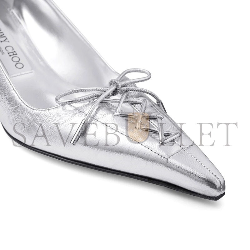 Ji*y Ch* scarlett 50 silver vintage metallic leather pumps scarlett50byk